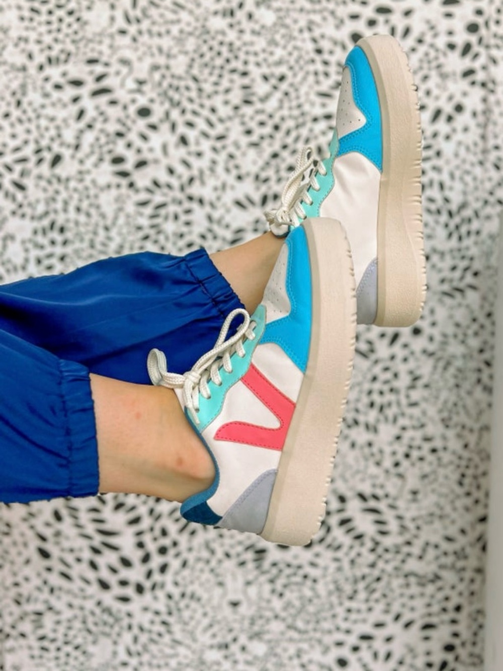 Stylish Women's Sneakers - Blue, Pink, and White